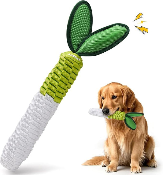 AUSCAT Carrot Dog Rope Toy, Durable Tug of War Toy with Squeaker, Braided Teething Toys for Small Medium Large Dogs, Radish