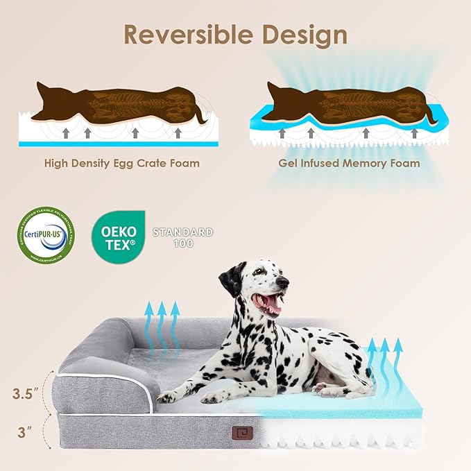 EHEYCIGA Orthopedic Dog Beds Large Sized Dog, Waterproof Memory Foam Pet Bed with Sides, Non-Slip Bottom Large Pet Bed with Washable Removable Cover, Grey