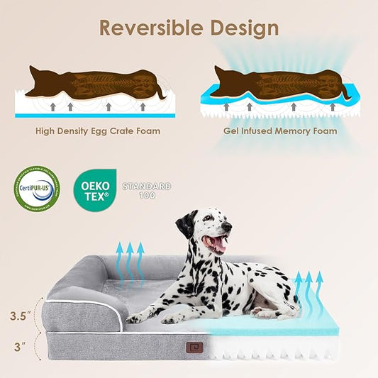 EHEYCIGA Orthopedic Dog Beds Large Sized Dog, Waterproof Memory Foam Pet Bed with Sides, Non-Slip Bottom Large Pet Bed with Washable Removable Cover, Grey
