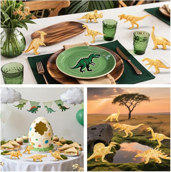 Metallic Gold Plastic Dinosaurs Figurine Toys, 12PCS Golden Dinosaur Figures for Boys Girls, Baby Shower, Bridal Shower Decorations, Kids Dino Themed Birthday Party Supplies Cake Topper