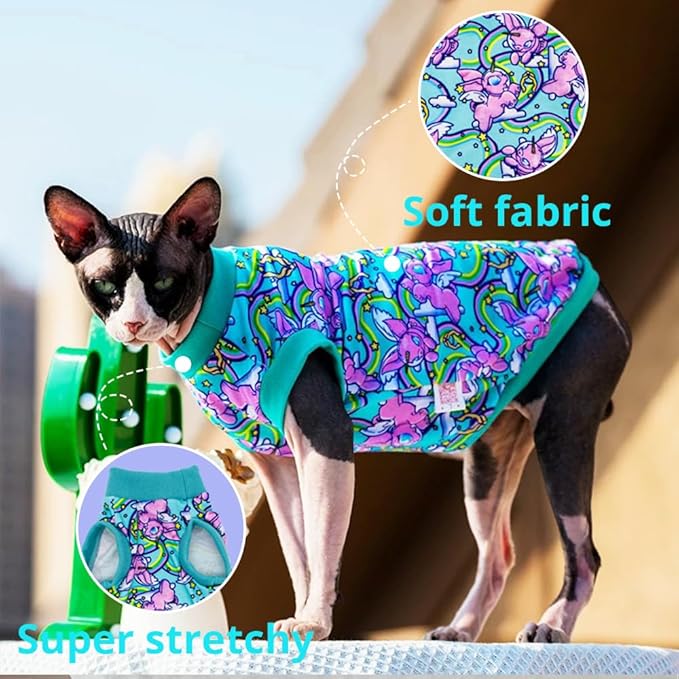 Sphynx Cat Clothes, Hairless Cat Shirt, Soft Stretchy Sweater for Cats, Breathable Cat Daily Outfit, Cat Pullover for Cornish Rex, Devon Rex (Green, XXL (8.5-12lbs))