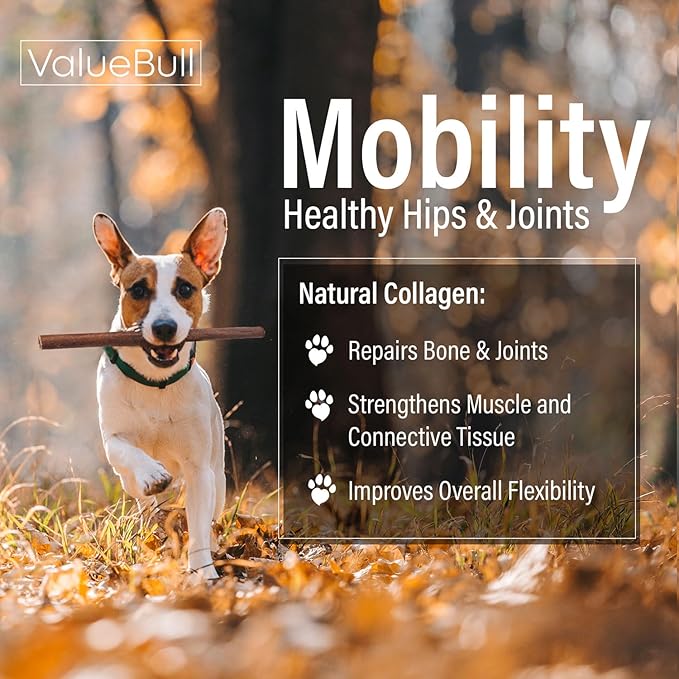 ValueBull Collagen Sticks for Dogs, 12 Inch Medium Chews, Natural Long-Lasting Dog Treats, 200 Count Wholesale Pack - Supports Joints, Skin & Coat with Chondroitin & Glucosamine