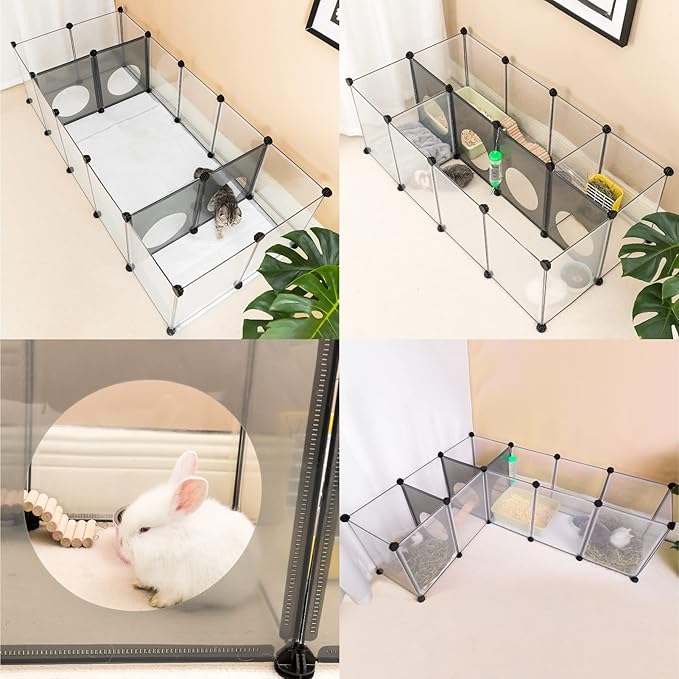 DINMO Rabbit Playpen, Guinea Pig Cages, Hamster Cages, Interesting Game Holes Design for Small Animal, Bunny, Ferret, Hedgehog, DIY, Expanded, Portable, Exercise Fence, 61.4 x 25.4 x 16.4 inches