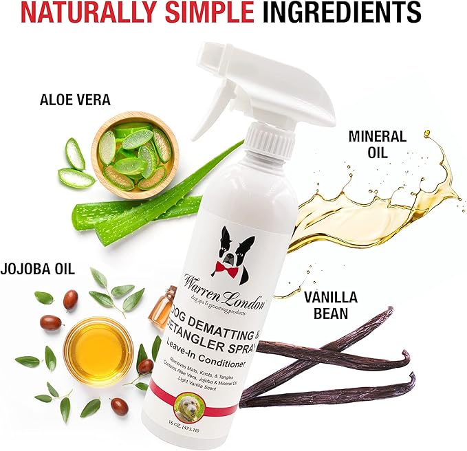 Warren London Dog Mat Remover Combo | Detangling Spray 16oz & Rake Brush | Tackles Tangles, Knots & Mats | 16oz Aloe & Jojoba Spray + Grooming Rake | $40 Value – Only $29.99