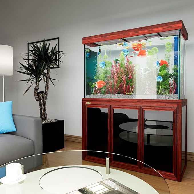 135 Gallon Aquarium Fish Tank with Upright Fishtank Stand Water Pump Freshwater Filter LED Bundle and Straight Corners Clear Glass - All Red