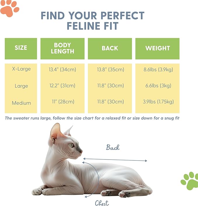 The Cat Ladies Sphynx Cat Sweater - Comfortable and Stylish Kitty Sweaters for Cats Only - Warm Cat Apparel Supplies - Shirt Designed for Hairless Cats - Sphynx Cat Clothes - L