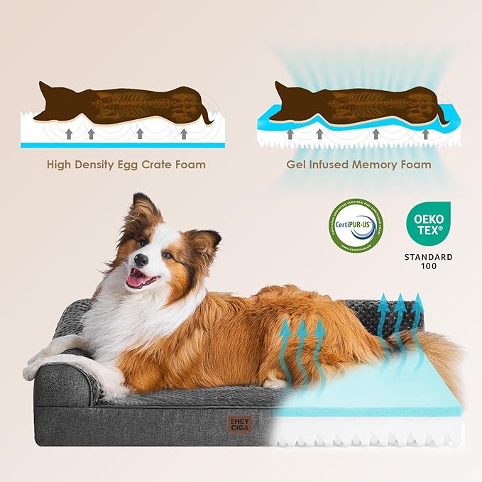EHEYCIGA Memory Foam Dog Bed Large Sized Dogs, Pet Bed for Large Dog for Crate with Waterproof Liner, Pet Couch Bed Orthopedic with Washable Removable Cover, 35x23x6 Inches, Dark Grey