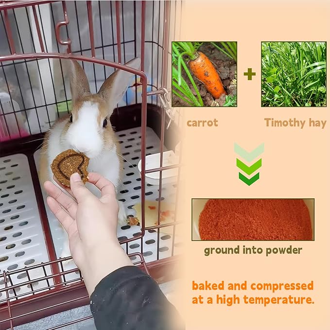 36PCS Bunny Chew Toys, Grinding Natural Carrot Grass Cake Treats for Rabbits Guinea Pigs Chinchillas Gerbils Hamsters Improves Dental Health(Carrot Heart-Shaped GrassCake)