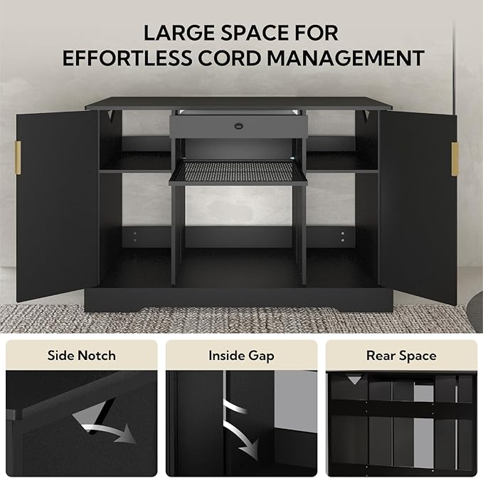 120 Gallon Reptile Tank Stand, Heavy Duty Large Aquarium Stand with Pull-Out Drawer and Double Door Cabinets, Reptile Terrarium Table for Turtle Tanks, Fish Tank Accessories Storage, Black