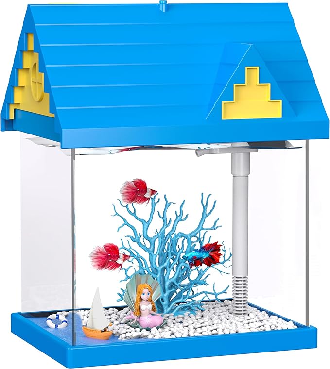 FREESEA Aquarium Betta Fish Tank: 2 Gallon Glass Betta Tank with Filter and Light for Shrimp Jellyfish Goldfish - Small Aquarium Starter Kit for Home Office Room Decorative Desktop Kids Gifts