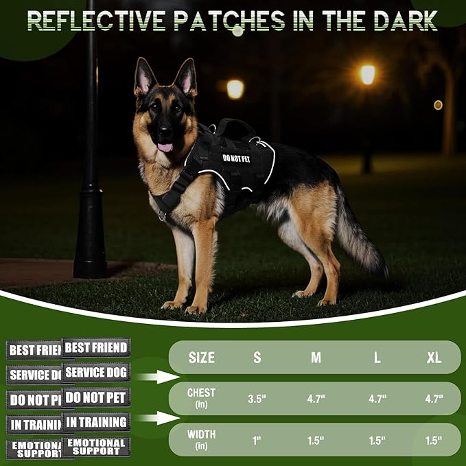 WINSEE Mesh Dog Harness with 10 Pet Patches for Small Service Dog in Training, Breathable Tactical Molle Vest with Double Handle, Reflective Military Pet Vest for Walking Hiking