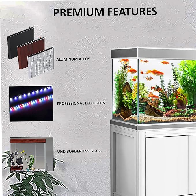 Premium Aquarium | 200 Gallon Tempered Transparent Glass with LED Light, Complete Fish Tank, White Silver Trim