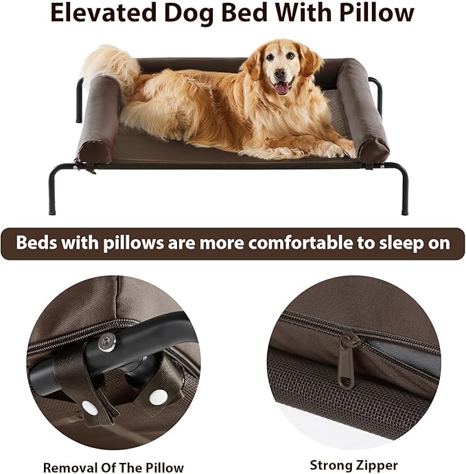 RRPETHOME Elevated Cooling Dog Bed,Raised Dog Cots Beds for Large Dogs,Outdoor Pet Bed for Large Dogs,Chew Proof Portable Cooling Pet Cot Skid-Resistant Feet,Frame with Breathable Mesh