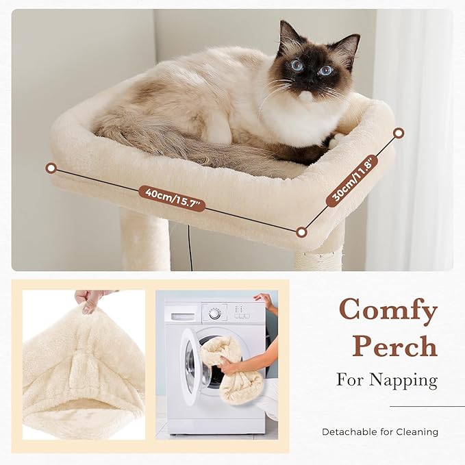 PAWZ Road Cat Tree, 60 Inches Cat Tower with Dual Condos, Spacious Perch, Cozy Basket and Sisal-Covered Scratching Posts for Indoor Cats- Beige