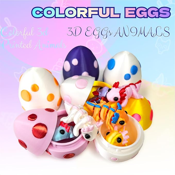 Mini 3D Printed Dragon Egg and 3D Printed Animals，Resin Figurines，Animal Miniature Figurines，Mini Egg Fillers，Teen Carnival Prizes (6pcs Set)