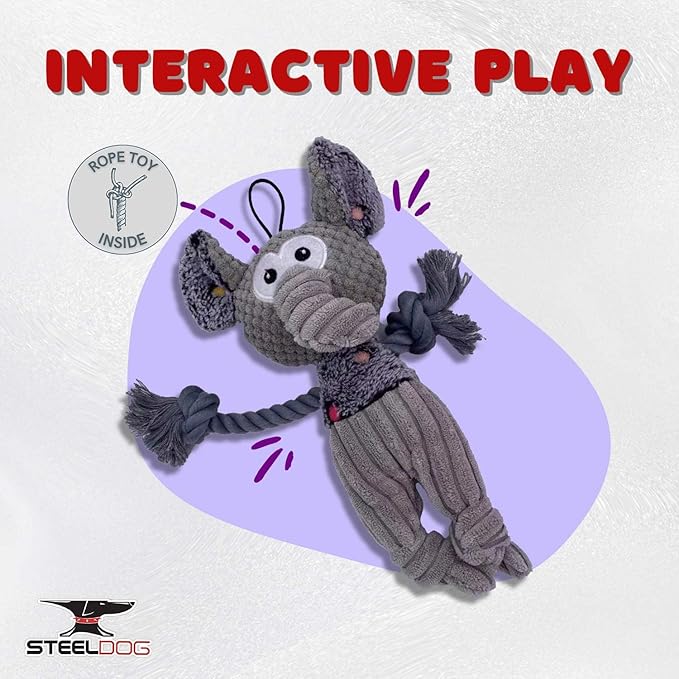 Steel Dog Polka Dot Pal Elephant, Plush Dog Toy with Knotted Rope Hands and Feet, Dog Chew Toys for Small, Medium, Large Breed (Elephant)