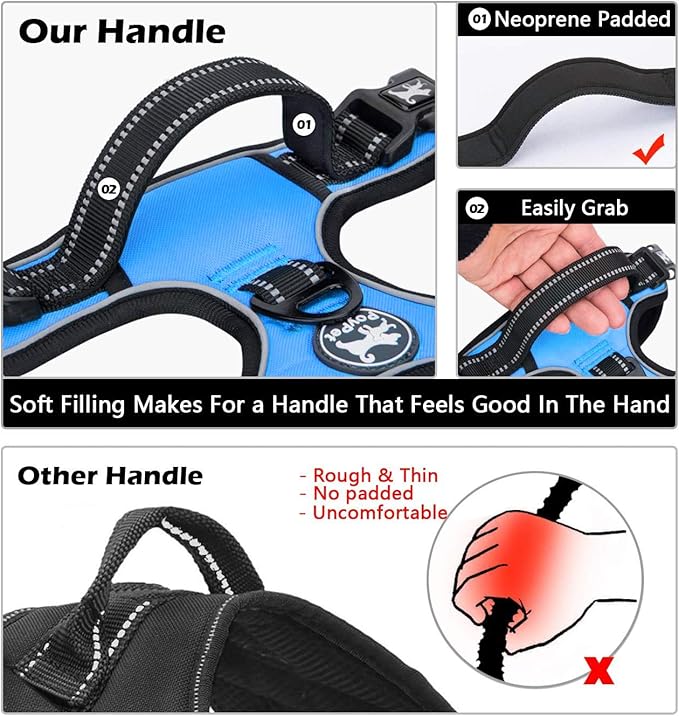 PoyPet Dog Harness and Leash Combo, Escape Proof No Pull Vest Harness, with 5 Feet Leash, Reflective Adjustable Soft Padded Pet Harness with Handle for Small to Large Dogs(Blue,S)