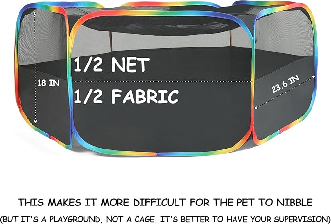 LUCKITTY Small Animal Playpen, Chick Brooder Box, Guinea Pig Hamster Indoor Playpens & Outdoor Pet Cage Tent with Cover Top, for Kitten/Ferret/Hedgehog/Rabbit/Duckling, Black & Rainbow