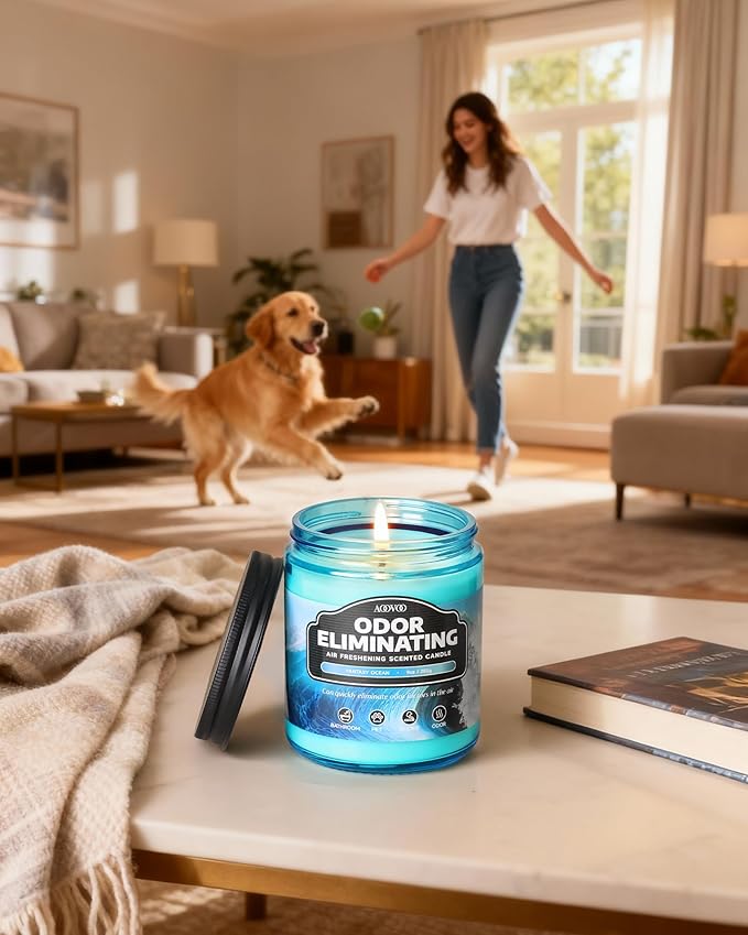 AOOVOO 4 Pack Fantasy Ocean Odor Eliminating Highly Fragranced Candle - Eliminates 95% of Pet, Smoke, Food, and Other Smells Quickly, Air Freshing Soy Candle