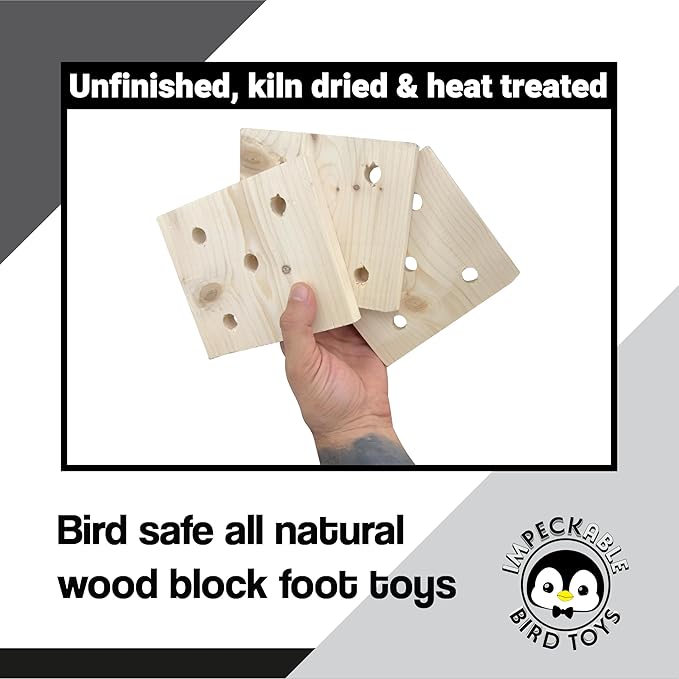 3005 Block Type 5 Natural Drilled Square 3 Pack Wood Chew Parrot Toys For Birds African Grey Cockatoos Macaws Cages Foraging Play Cage Wood Parts Wooden Blocks hand-crafted In USA