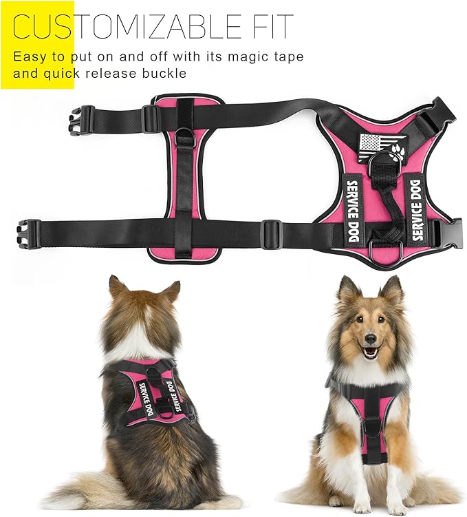 Demigreat Service Dog Harness, Reflective Dog Vest Harness with 5 PCS Patches, Adjustable Soft Oxford Pet Harness, Inner Layer Mesh, Easy to Control for Small Medium Large Dogs…