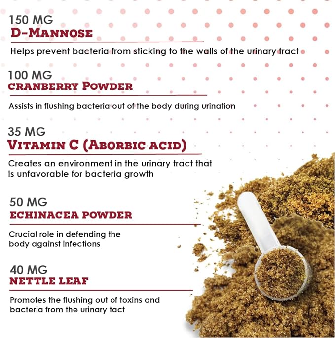 Cranberry D Mannose MAX- Dog Urinary Tract (UT) Health, Bladder and Kidney Support Supplement - UTI Bladder Control for Dogs-Granules (90 Doses)