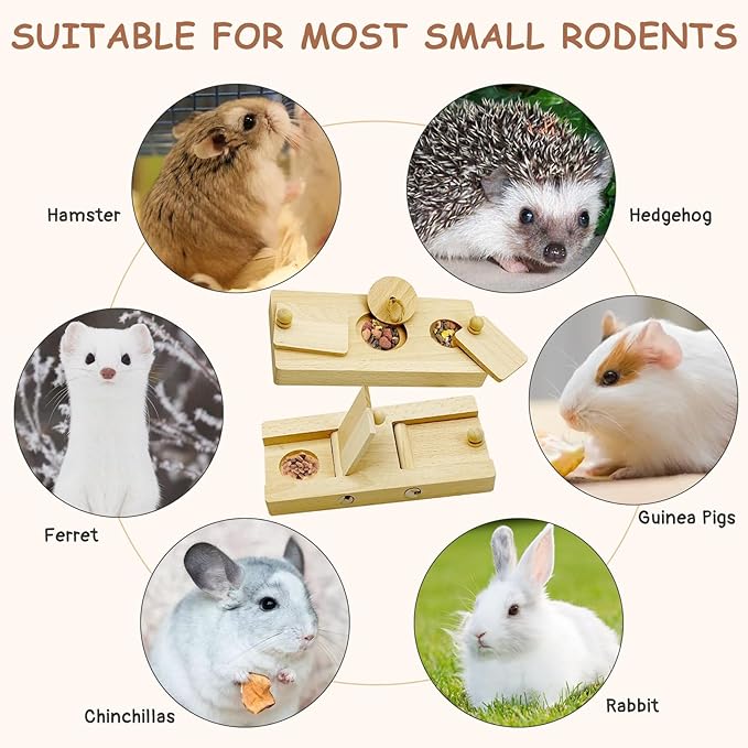 Hamiledyi Guinea Pig Foraging Toys Interactive Wooden Rabbit Toys Sniff n' Snack Rabbit Treats Bunny Toys Interactive Hide Treats Puzzle Snuffle Game for Rabbit Chinchilla Bunny Rats Gerbils (2 Sets)