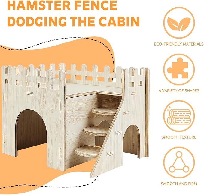 Hamster House - Double-Decker Hut with Slide, Guinea Pig Castle, Small Animal Habitat Decor