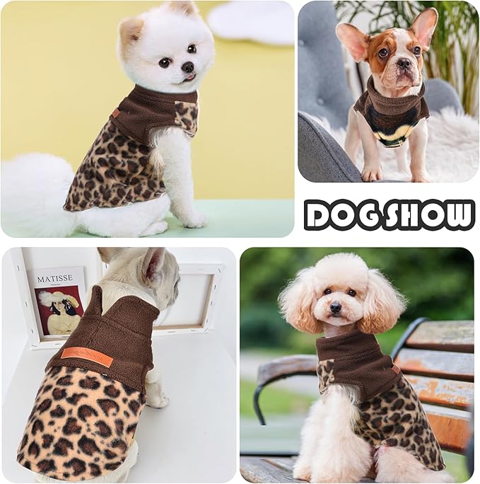 Leopard Vest Dog Sweater Fleece Dog Clothes for Small Dogs Boy Girl Warm Pullover Fleece Doggie Sweaters Winter Small Dogs Sweater Coat - Cold Weather Pet Clothes Cat Sweatshirt, XS, Leopard