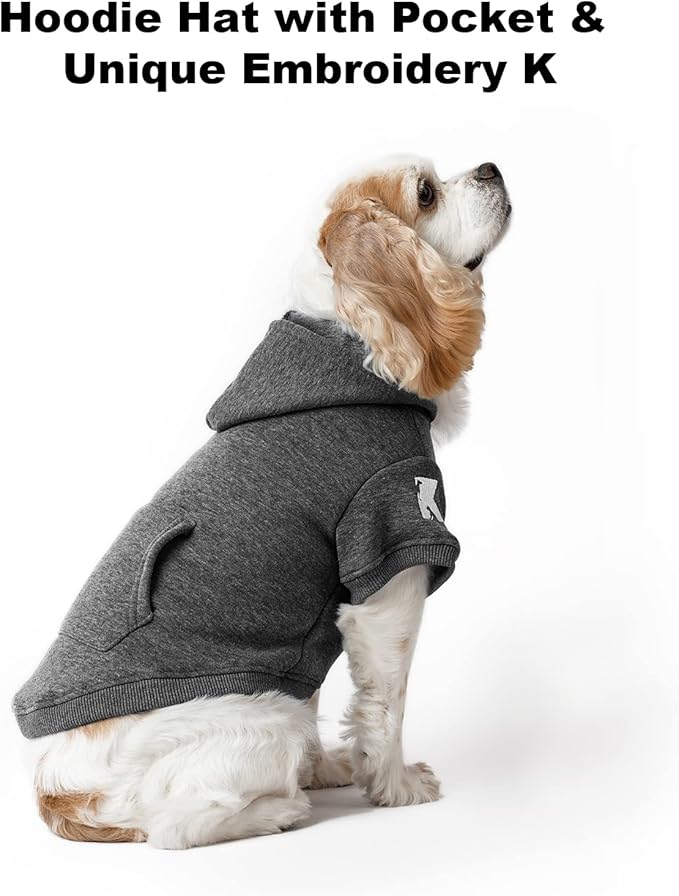 Koneseve Dog Hoodie Fleece Puppy Clothes Warm Sweater with Hat for Small Dogs Cat Hooded Shirt Kitten Pet Basic Hoodies Sweatshirt with Pocket Doggie Soft Winter Coat Apparel (Grey; L)