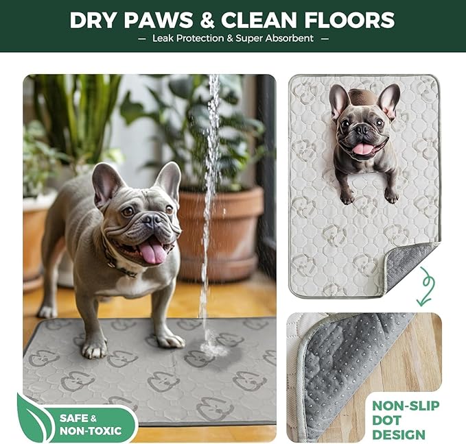 FXW Washable Pee Pads for Dogs, Puppy Pads with Super Absorbent, Specifically Designed for 30inch Cages, 18" x 29" Rectangle, Khaki, 2 Packs