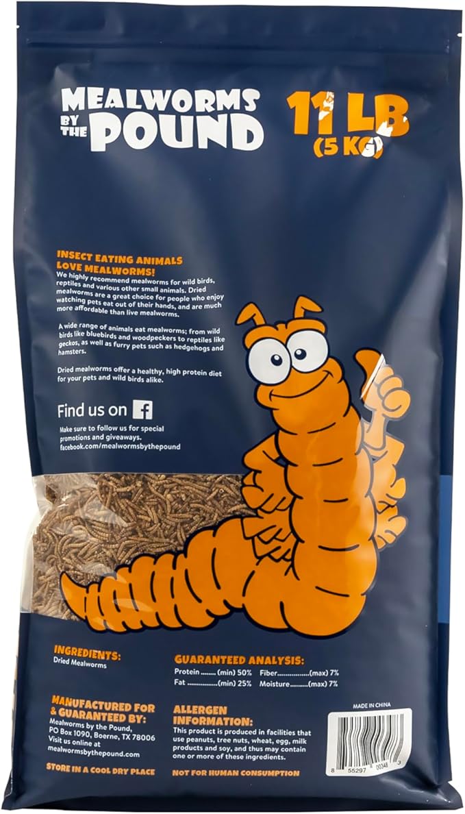 MBTP Bulk Dried Mealworms - Treats for Chickens & Wild Birds (11 Lbs)