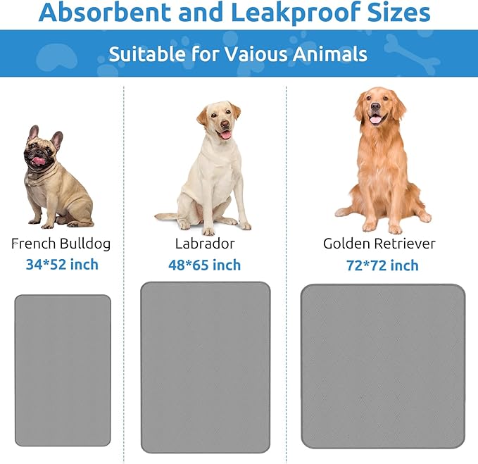 Washable Reusable Dog Pee Pads, 34"x52" (2 Pack) Absorbent & Waterproof Puppy Training Pad for Crate, Playpen & Carpet, Large Potty Pads for Dogs, Cats & Small Pets
