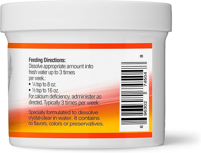 UnRuffledRx™ Bird Calcium Plus with Magnesium and D3, Dissolves Clear and Tasteless in Water, Supports Bone, Muscle, Feather and Egg Health, 45 Servings, Made in FDA-Registered USA Facility
