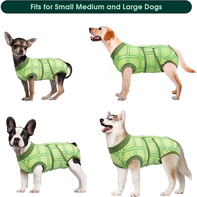 Kuoser Dog Recovery Suit for Female Male Dogs, Post-Surgery Bodysuit for Spay Neuter, Dog Onesie After Surgery, Anti-Licking Pet Surgical Recovery Suit, Green M