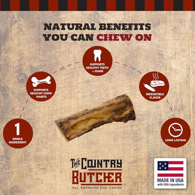 7" Beef Marrow Dog Bones for Aggressive Chewers, Large Breed Dog Treat, Natural, Tough, Chew Toy, Made in The USA, 6 Count