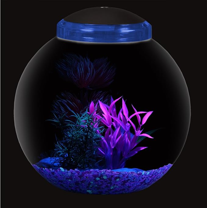 Koller Products 3-Gallon Globe Fish Bowl, Impact- Resistant Plastic Fish Tank with LED Lighting, Crystal-Clear Clarity, Desktop Aquarium Tank for Betta Nano Goldfish Peacockfish Zebrafish, Home Décor