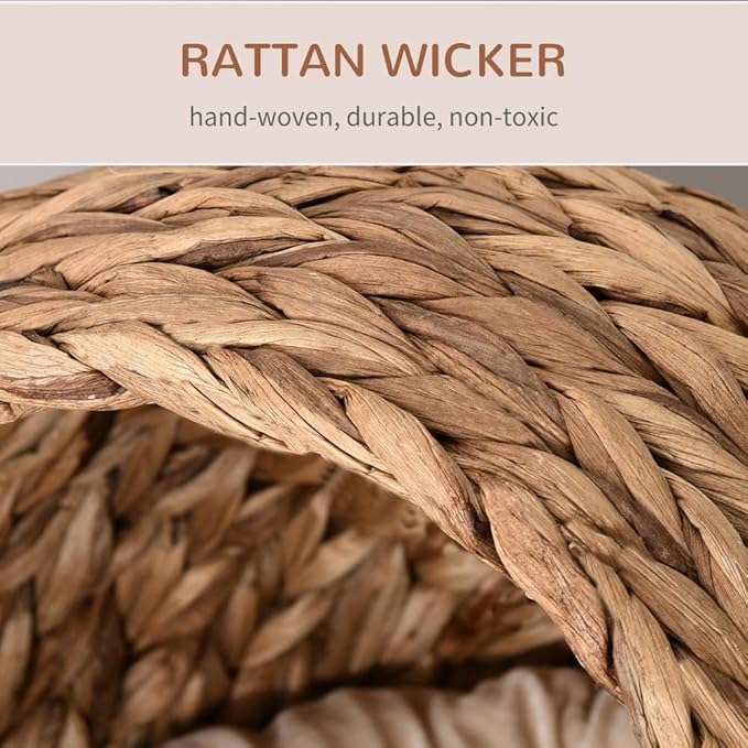 Merax Handwoven Wicker Cat Bed - Elevated Egg Chair Design with Soft Cushion & Stand, Raised Basket Bed for Indoor Cats, 23.5 Inch Height, Supports Up to 8 Lbs