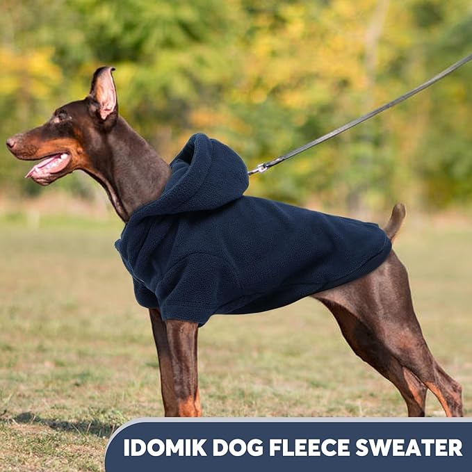 IDOMIK Dog Hoodie Sweater with Leash Hole, Warm Dog Fleece Sweater with Hood, Soft Pullover Dogs Fleece Vest for Fall Winter, Pet Sweatshirt Clothes for Poodle French Bulldog Labrador,Blue,S