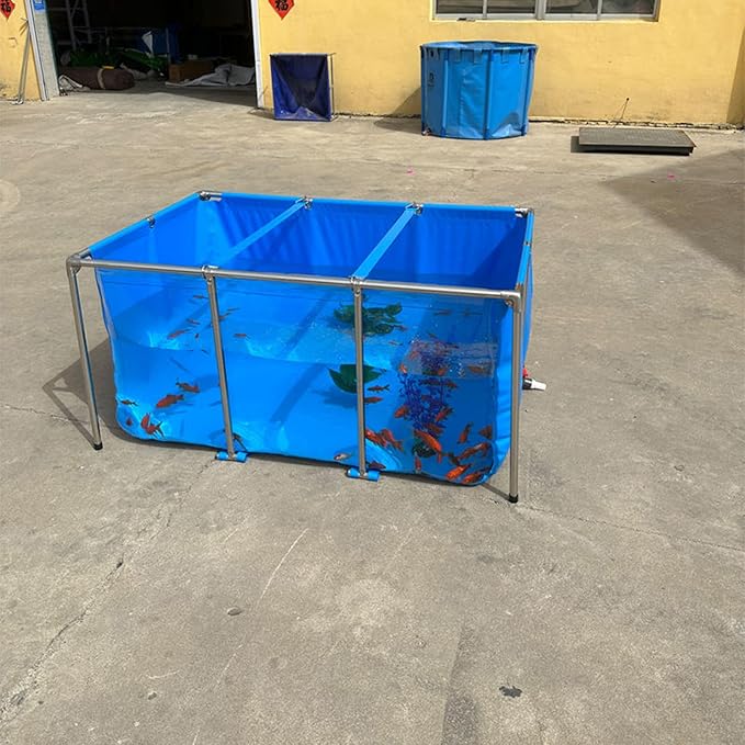 Koi Pond with Window, Canvas Fish Pond, Stainless Steel One Side Clear Fish Tank Steel Frame Large Aquarium for Fish and Turtle Farming, Easy Assembly (L47.24xW31.50xH24.01 inch)