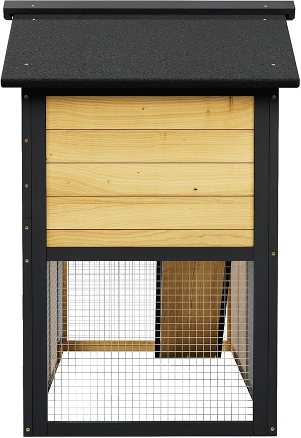 Bunny Cage Premium Rabbit Hutch with Leak-Proof Roof, 2-Story Bunny House for Guinea Pigs & Hamster,Wooden Chicken House with Deep Pull-Out Tray, Waterproof Chicken Coop for Outside (Yellow Black)