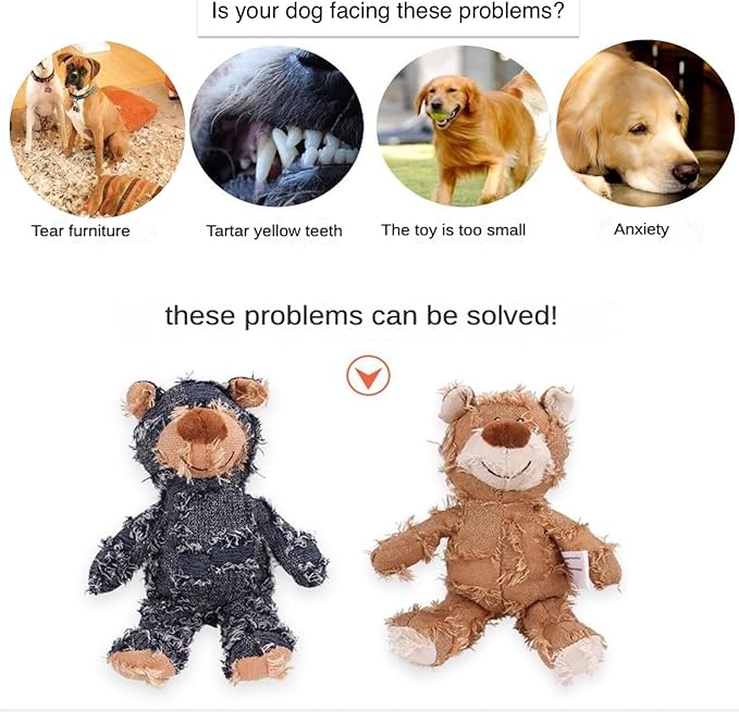 MAXBECK Dog Companion for Heavy Chewers- Indestructible Robust Bear Dog Toy, Resistant Squeaky Dog Toys for Heavy Chewers, Unbreakable Stuffed Plush Dog Toys for Aggressive Chewers (E-Navy+Purple)