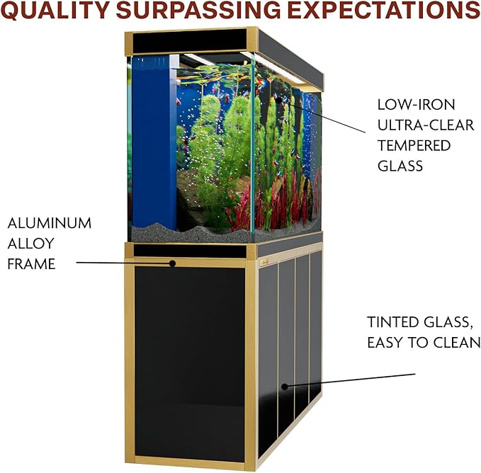 250 Gallon Aquarium Tempered Ultra-Clear Glass with Complete Setup in Black with Gold Trims