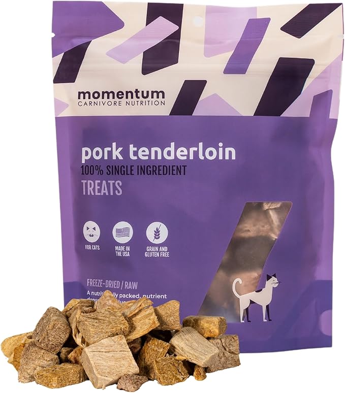 Momentum Carnivore Nutrition Freeze-Dried Pork Tenderloin Cat Treats – Single-Ingredient, All-Natural, Grain-Free Treats – 2.5 oz Bag