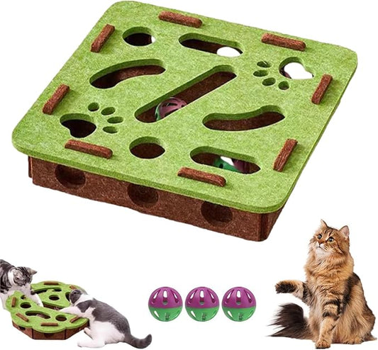 Cat Scratch Puzzle Enrichment Box,Cat Nail File Enrichment Box,Cats Nail File Scratcher, with Bell,Unique Cats Felt Maze Toy for Stimulate Kittern Energy and Instincts (Green-Square)
