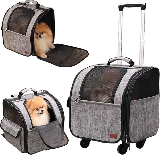 HSC PET Cat Strollers Small Dog Carriers Softsides Softsides Backpacks for Mobility-impaired Pets Travel Strollers Puppy Detachable Rolling Slide with Wheels,Bunny Rabbit Kittens Puppy Outdoor (Grey)