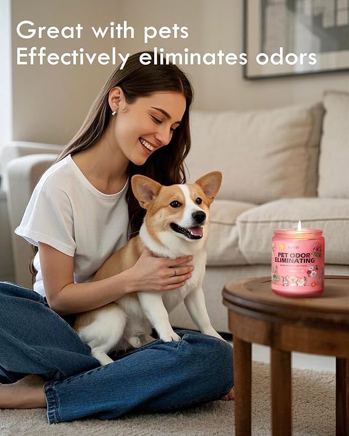 AOOVOO Pet Odor Eliminator Candle - Blossom Odor Eliminating Candle, Highly Fragranced Air Freshing Scented Candles, Natural Soy Wax, 9 oz