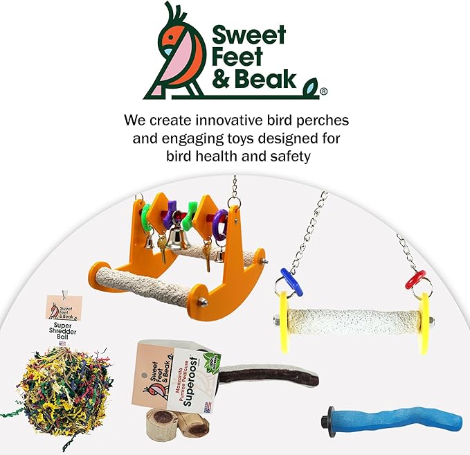 Roll Bird Swing - Pumice Perch Bird Toys Trims Nails and Beaks, Safe and Non-Toxic Bird Cage Accessories for Small and Large Birds, Swinging Toys Birds Will Love, XSmall 4.5 Inches