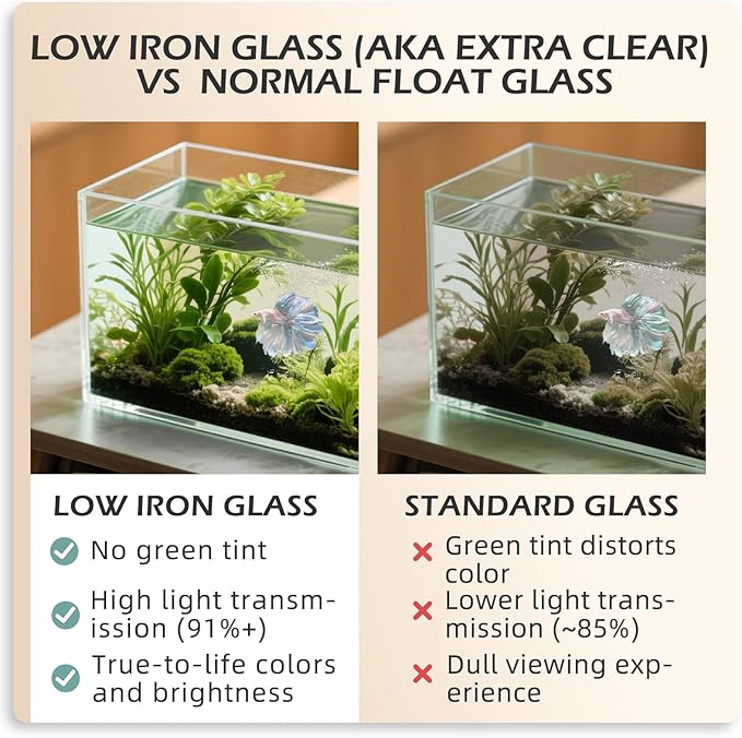 2 Gallon Glass Fish Tank, Nano Tank, Rimless Low Iron Aquarium for Betta/Goldfish/Snails/Shrimp and Aquatic Planting