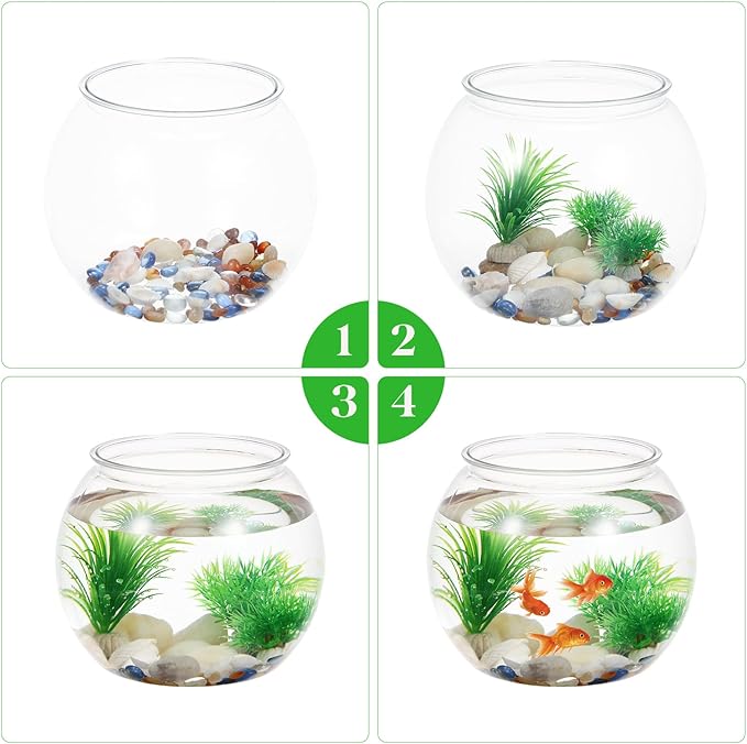 Plastic Clear Fish Bowl, Round Goldfish Betta Fish Tank, Desktop Bubble Bowl Plant Vase Pot for Fish Aquarium, Home Wedding Holiday Party Decor (1 Gallon, 8.6"x6.3")